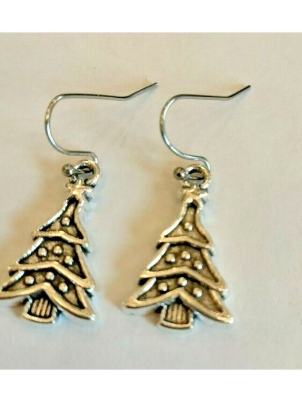 Christmas Tree Earrings Dangle  Silver Color